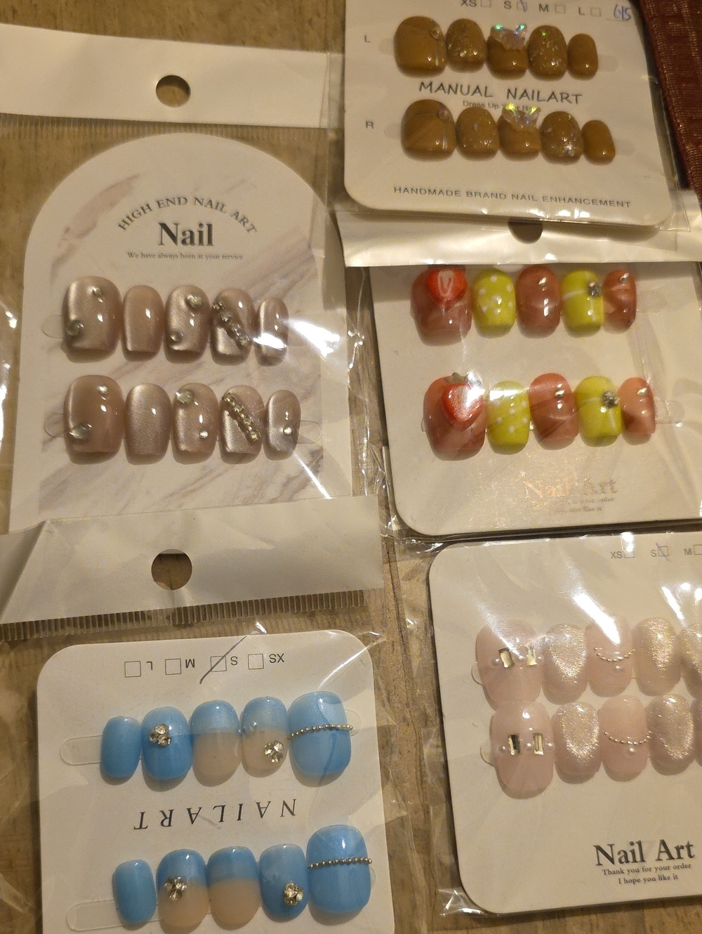 Small Assorted Press-On Nail Sets - Blue, Nude, Yellow & Coral